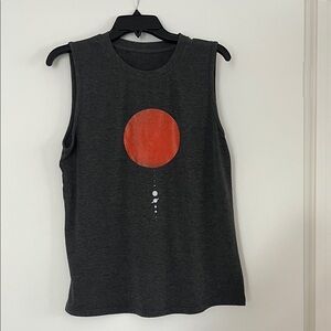 Charcoal Sleeveless Tank with Red and white Planets Graphic